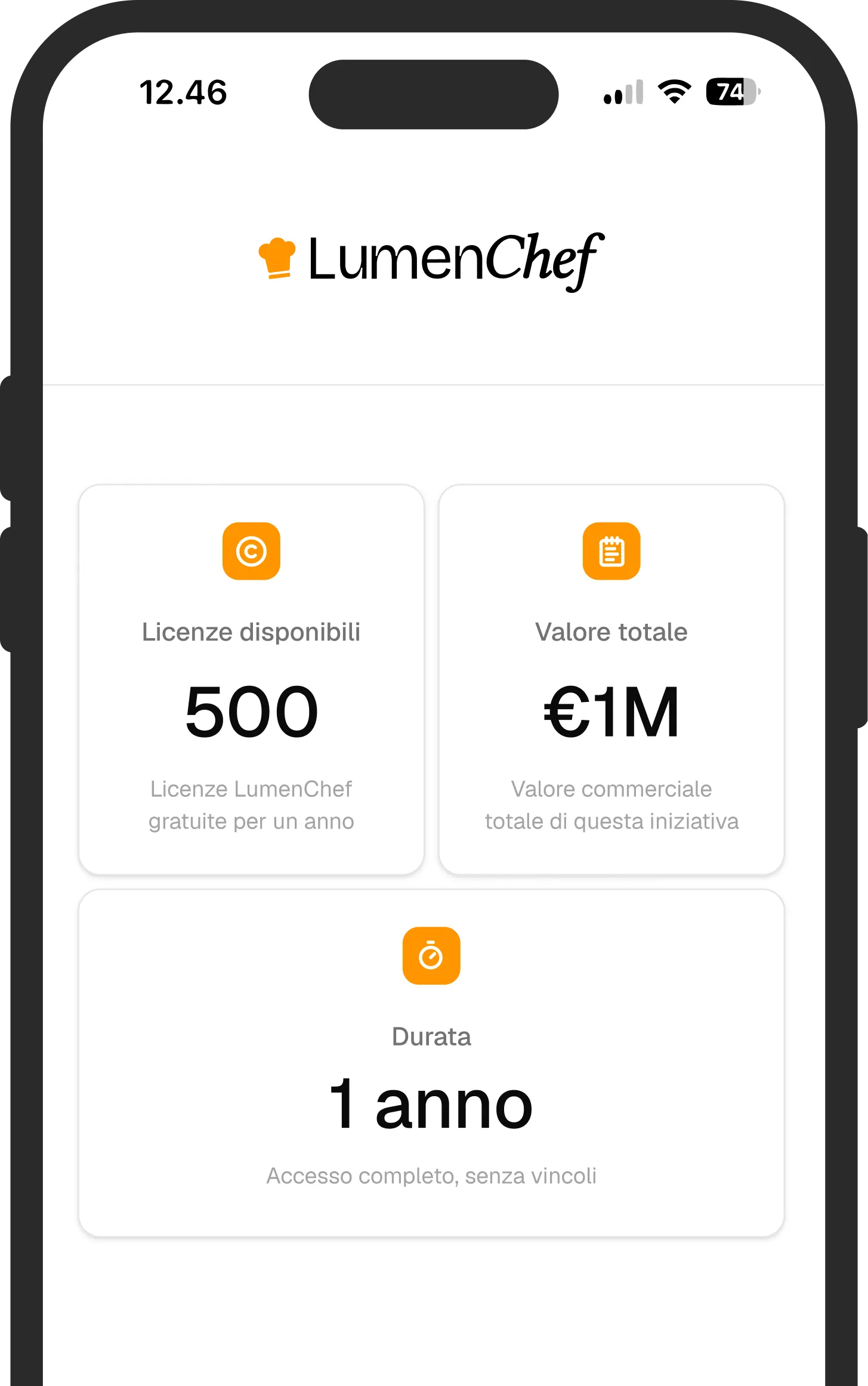LumenChef showing 500 free licenses worth €1M for one year