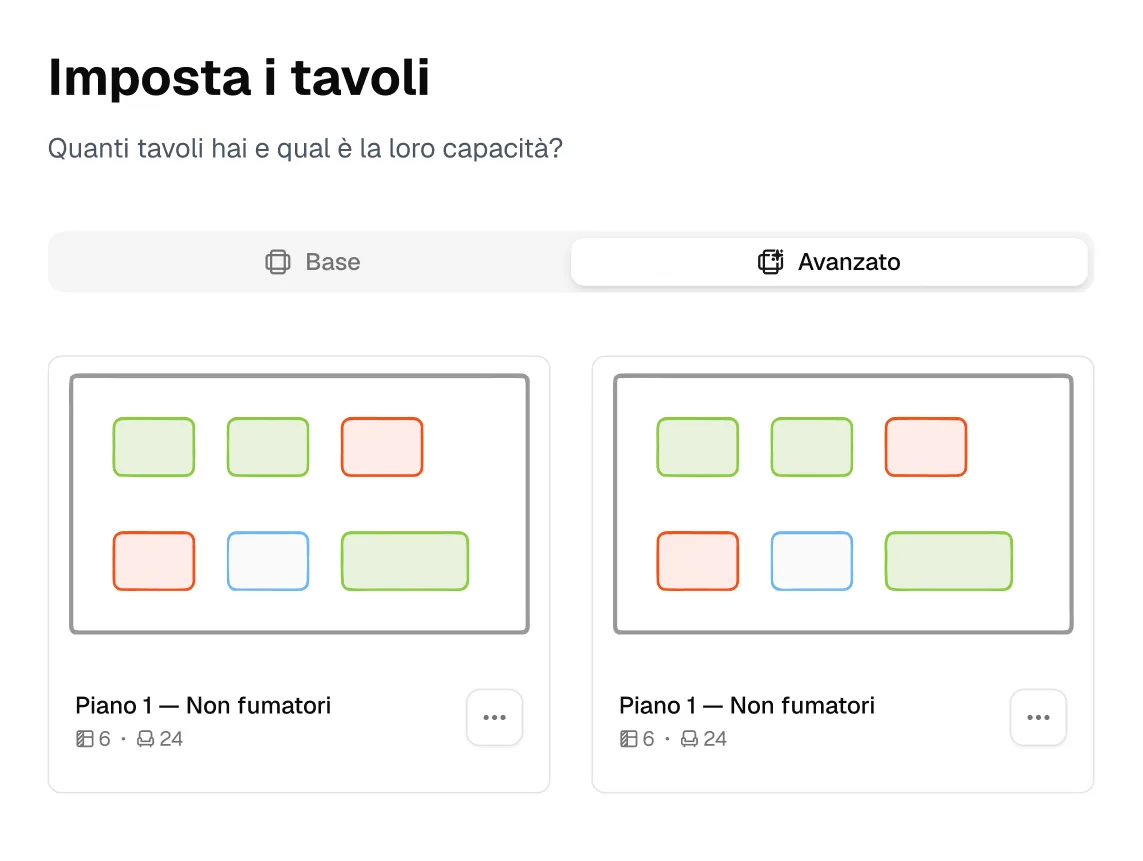 Table setup with floor and capacity configuration