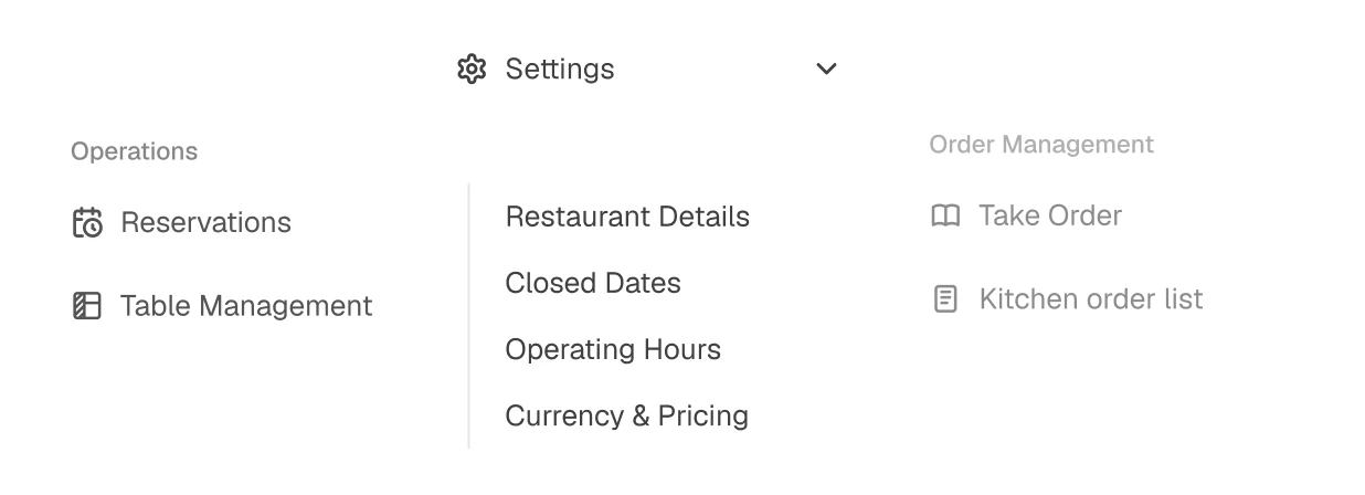 Restaurant operations and order management settings