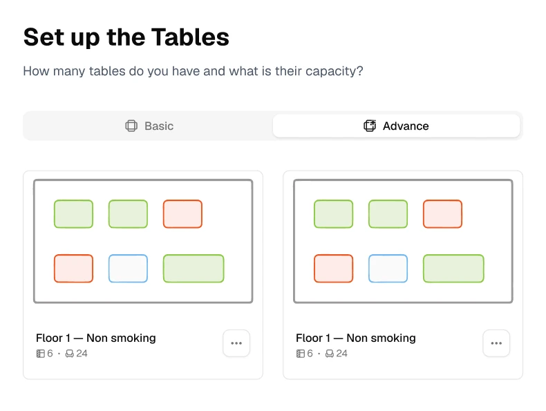 Table setup with floor and capacity configuration